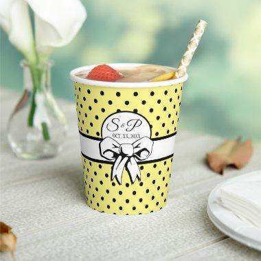 Pale Yellow Black Polka Dot White Bow Personalized Paper Cups