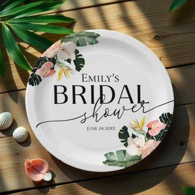 Palm Hibiscus Tropical Floral  Paper Plates