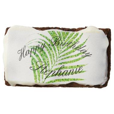 Palm Leaf Glittery Green Custom Name Cute Birthday Brownie