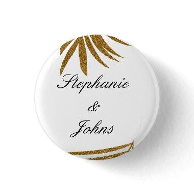 Palm Leaf Gold Glitter Custom Couple Name Tropical Button