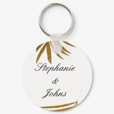 Palm Leaf Gold Glitter Custom Couple Name Tropical Keychain