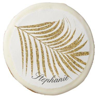 Palm Leaf Gold Glitter Custom Name Cute Gift Sugar Cookie