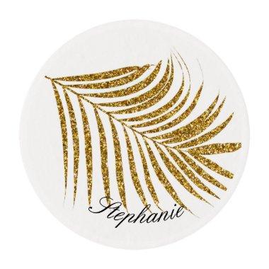 Palm Leaf Gold Glitter Custom Name Cute Trendy Edible Frosting Rounds