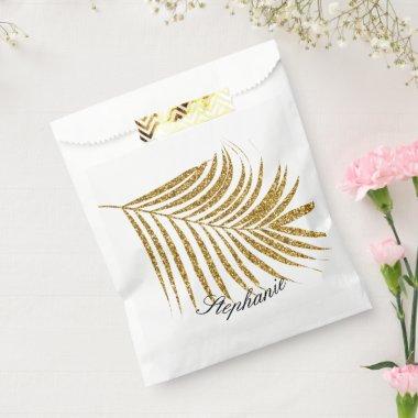 Palm Leaf Gold Glitter Custom Name Cute Trendy Favor Bag