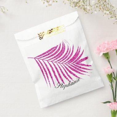 Palm Leaf Pink Rose Glitter Custom Name Cute Cool Favor Bag