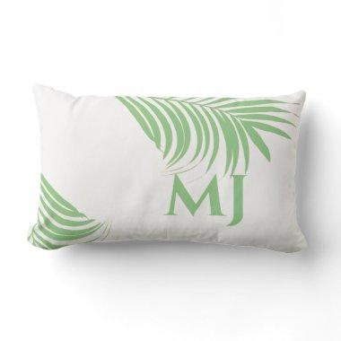 Palm Leaf Sage Green Tropical Monogram Initials Lumbar Pillow