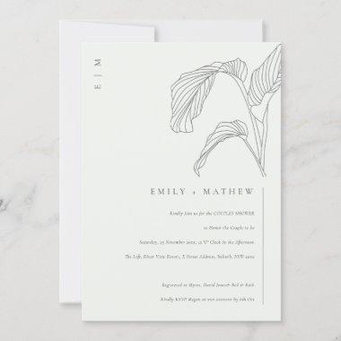 Palm Leaf Sketch Black White Couples Shower Invite