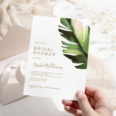 Palm Leaf Tropical Floral Modern Bridal Shower Invitations
