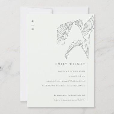 Palm Leafy Sketch Black White Bridal Shower Invite