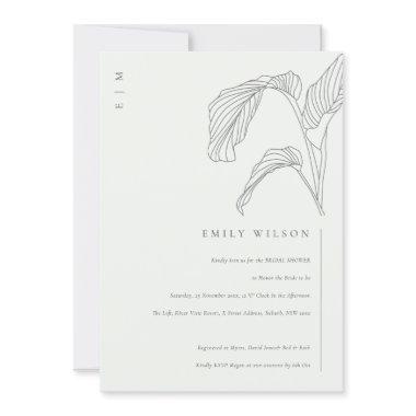 Palm Leafy Sketch Black White  Invite