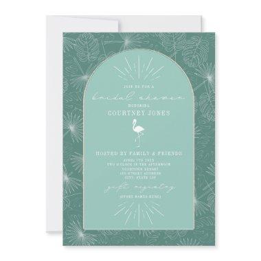 Palm Leaves Flamingo Aqua Bridal Shower Invitations