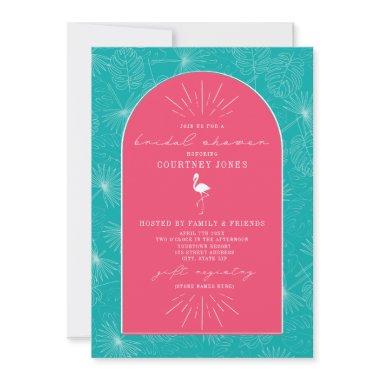 Palm Leaves Flamingo Pink Blue Bridal Shower Invitations