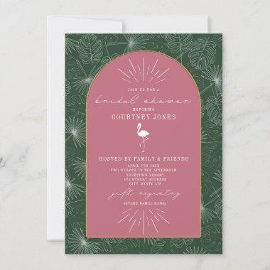 Palm Leaves Flamingo Pink Green Bridal Shower Invi Invitations