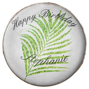 Palm Leaves Glittery Green Custom Name Birthday Chocolate Covered Oreo