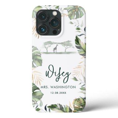 Palm Leaves Tropical Safari Wifey Script Bride iPhone 13 Pro Case