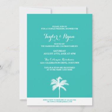 Palm Tree Aqua Couples Wedding Shower Invitations