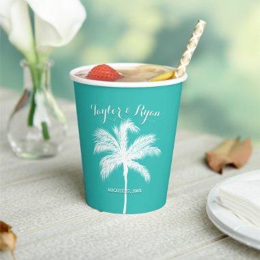 Palm Tree Aqua Wedding Paper Cups