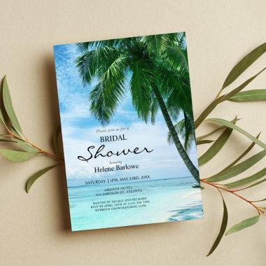 Palm Tree Beach Tropical Wedding Bridal Shower Invitations