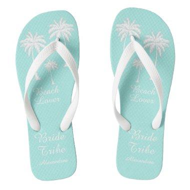 Palm Tree Bride Tribe Blue White Flip Flops