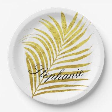 Palm Tree Gold Foil Leaves Name Unique Glittery Paper Plates