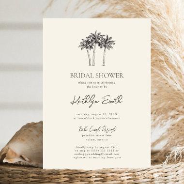 Palm Tree Ivory Minimalist Bridal Shower Invitations