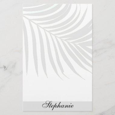 Palm Tree Leaf Grey Monogrammed Name Unique Cool Stationery