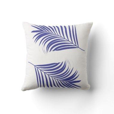 Palm Tree Leaf Orange Blue Tropical Coastal Beach Outdoor Pillow