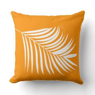 Palm Tree Leaf Orange Coastal Beach Tropical Art Throw Pillow