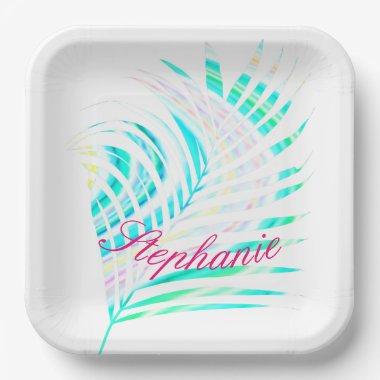 Palm Tree Leaf Patterns Tropical Multicolor Name Paper Plates