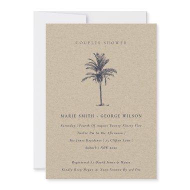 Palm Tree Navy Kraft Couples Shower Invite