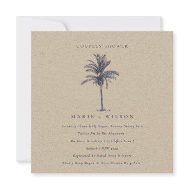 Palm Tree Navy Kraft Couples Shower Invite