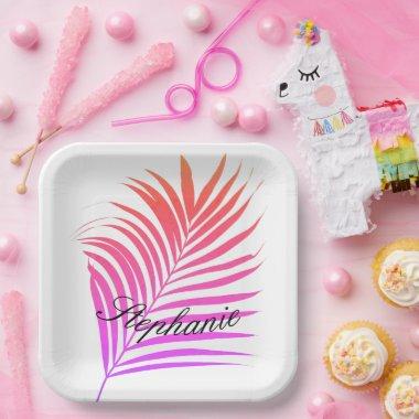 Palm Tree Patterns Name Tropical Pink Multicolor Paper Plates