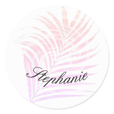 Palm Tree Tropical Pink Patterns Custom Name Classic Round Sticker