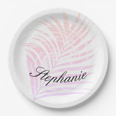 Palm Tree Tropical Pink Patterns Custom Name Paper Plates