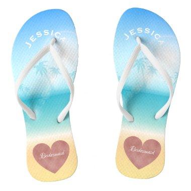 Palm Trees Tropical Beach Wedding Heart Bridesmaid Flip Flops