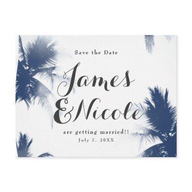 Palm Trees White Glamour Modern Save the Date Announcement Post