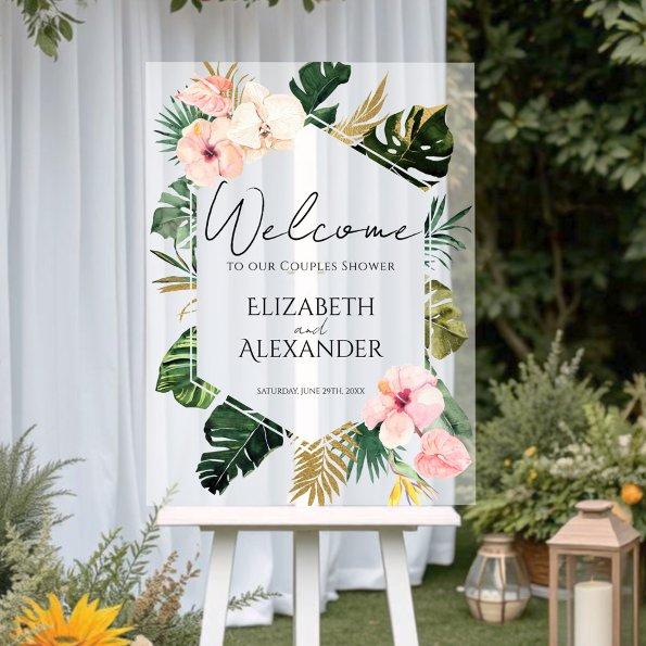 Palm Tropical Couples Shower Acrylic Welcome Sign