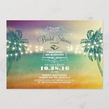 Palms sunset beach bridal shower invitations