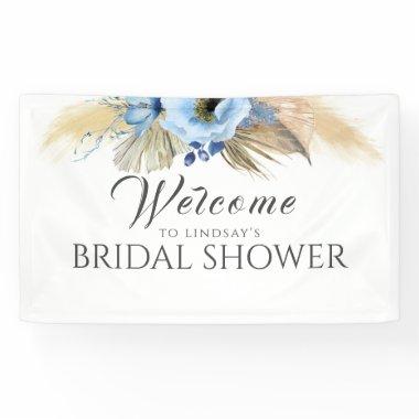 Pampas Grass and Blue Flower Bridal Shower Welcome Banner