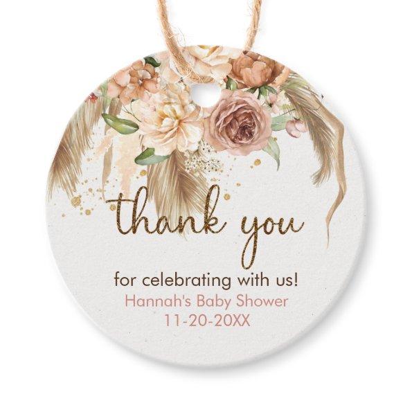 Pampas grass and Boho Roses baby shower thank you Favor Tags