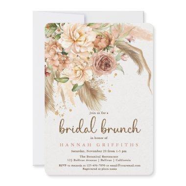 Pampas grass and boho roses bridal brunch Invitations