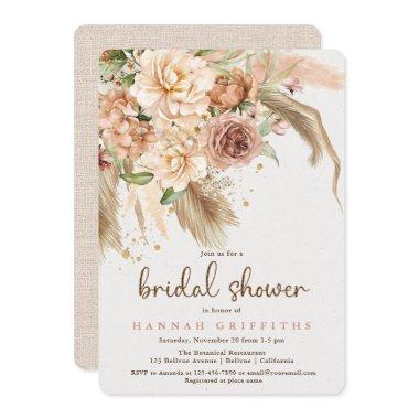 Pampas grass and boho roses bridal shower Invitations