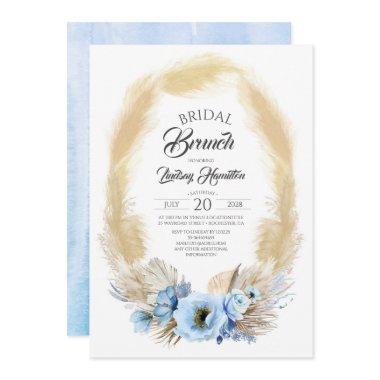 Pampas Grass and Dusty Blue Flowers Bridal Brunch Invitations