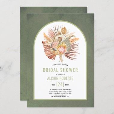 Pampas grass and palm green bridal shower Invitations