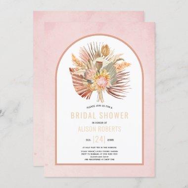 Pampas grass and palm soft pink bridal shower Invitations