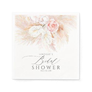 Pampas Grass and Pink Flowers Bridal Shower Napkins