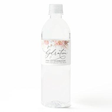 Pampas Grass and Pink Flowers Elegant Boho Water Bottle Label