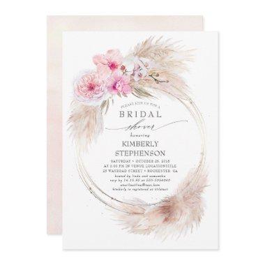 Pampas Grass and Pink Orchids Exotic Bridal Shower Invitations