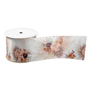 Pampas Grass and Terracotta Flowers Satin Ribbon