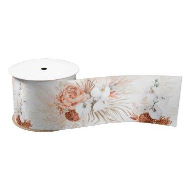 Pampas Grass and Terracotta Flowers Satin Ribbon
